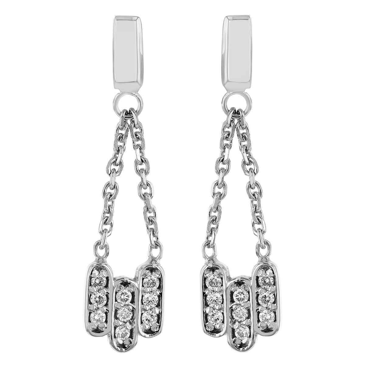 Diamond Column Trio Dangle Earrings in White Gold