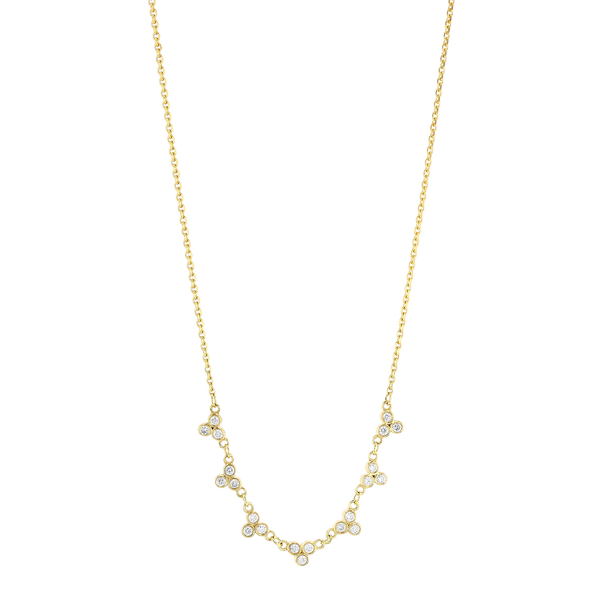 Diamond Trio 7 Cluster Necklace in Yellow Gold, 18