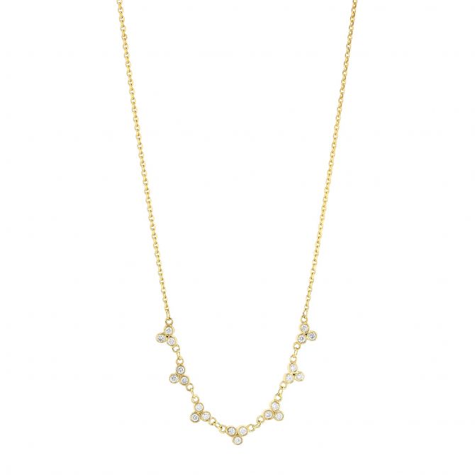 Diamond Trio 7 Cluster Necklace in Yellow Gold, 18"