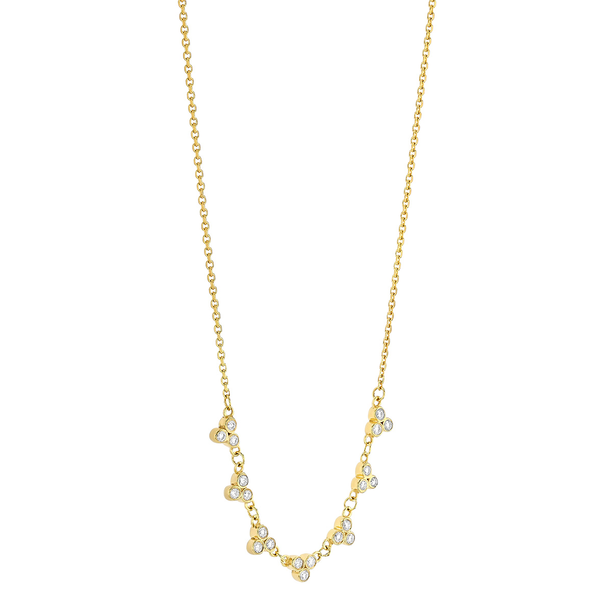 Diamond Trio 7 Cluster Necklace in Yellow Gold, 18