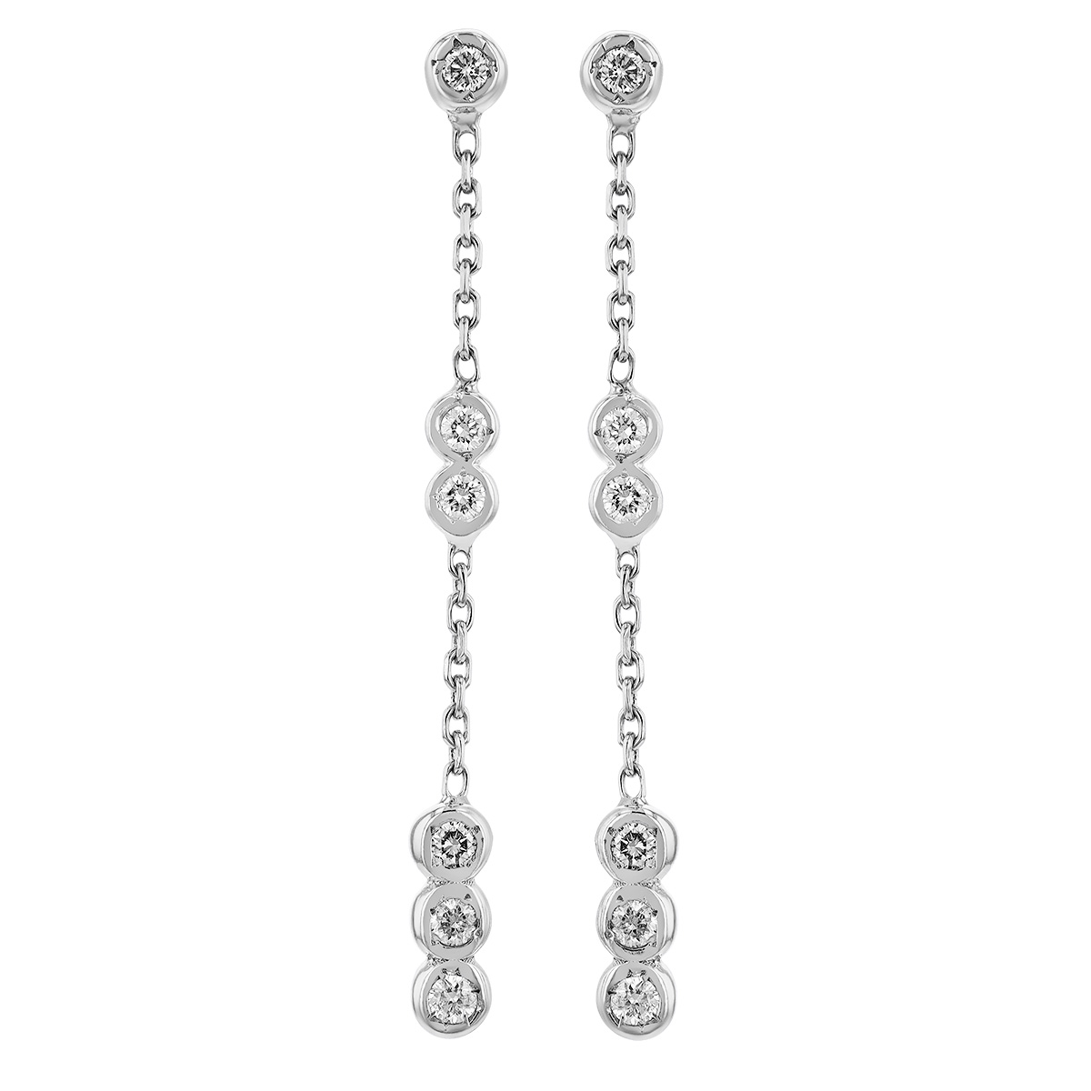 Diamond Bezel Station Dangle Earrings in White Gold