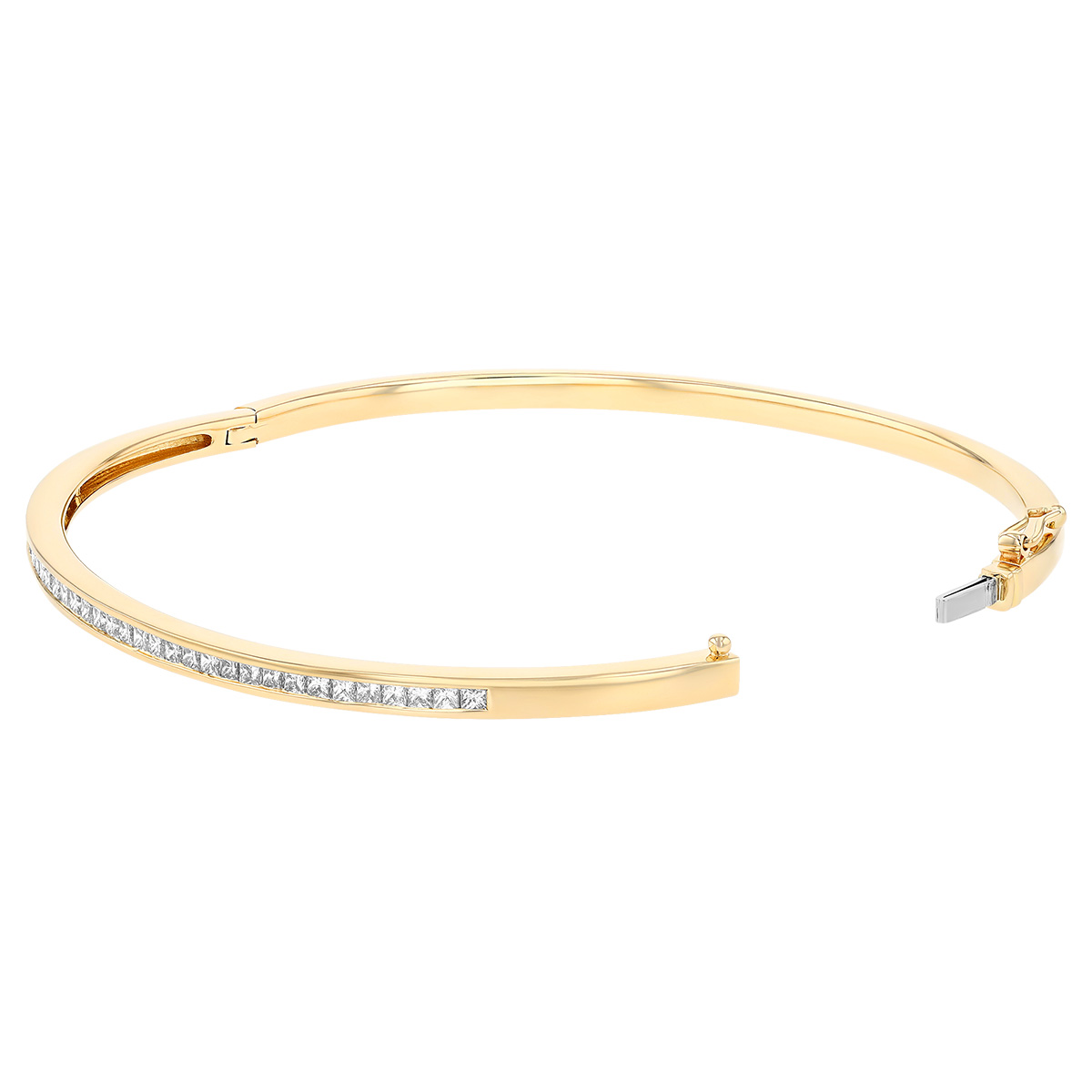 Princess Cut Diamond Channel Set Bangle Bracelet in Yellow Gold