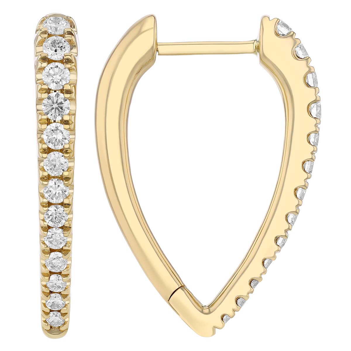 Diamond Tapered V-Hoop Earrings in Yellow Gold