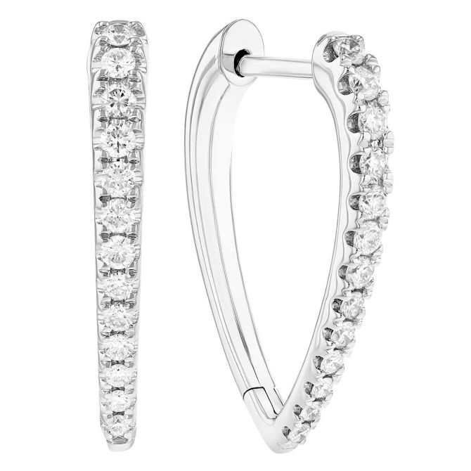 Graduated Diamond Tapered V-Shape Hoop Earrings in White Gold