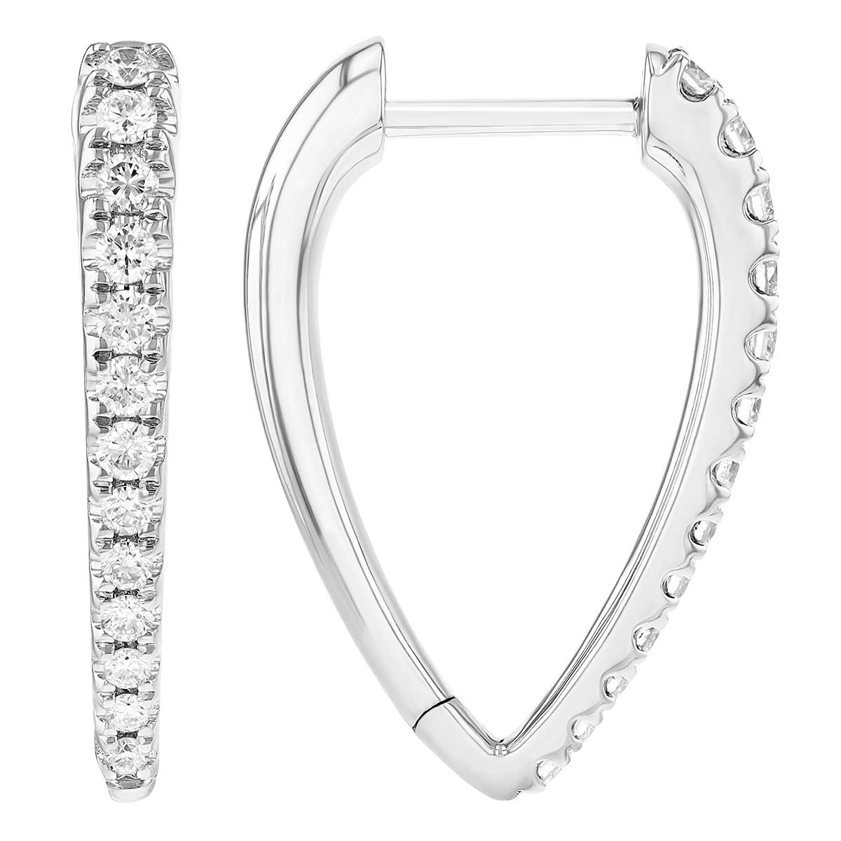 Graduated Diamond Tapered V-Shape Hoop Earrings in White Gold