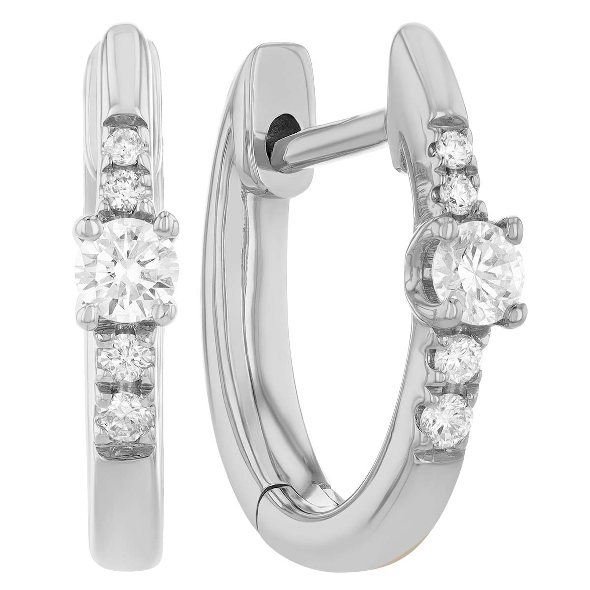 Diamond Large & Small Stone Huggie Hoop Earrings in white Gold | Borsheims
