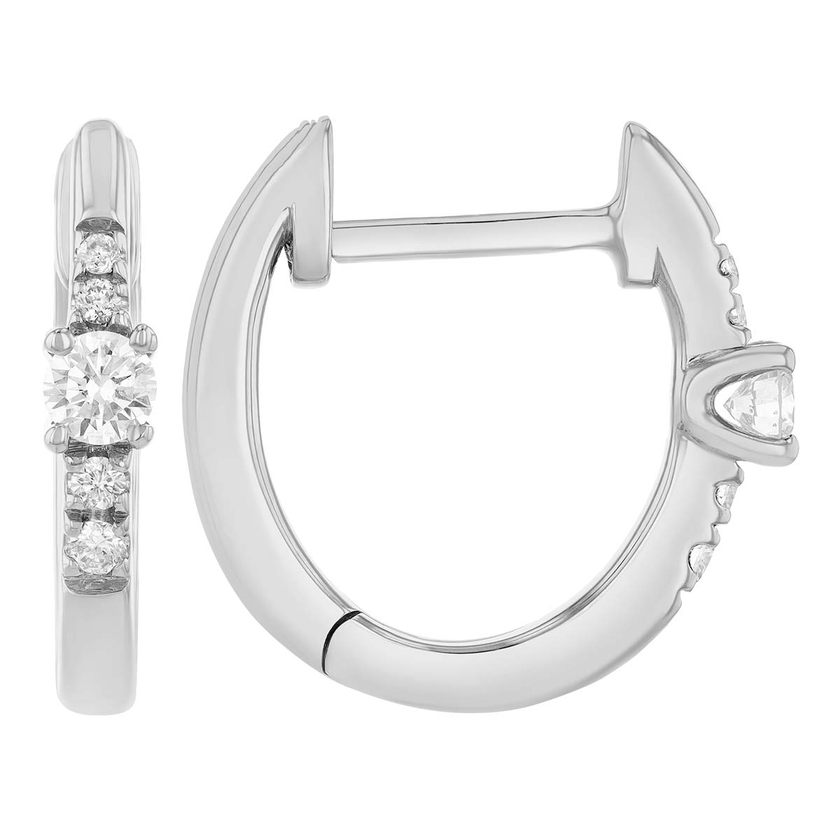 Diamond Large & Small Stone Huggie Hoop Earrings in white Gold