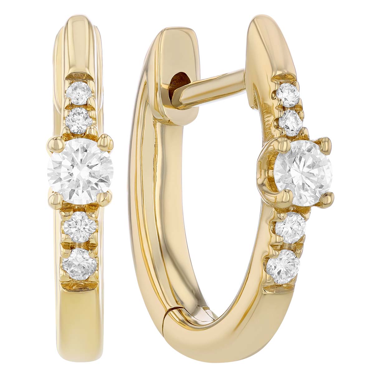 Diamond Large & Small Stone Huggie Hoop Earrings in Yellow Gold