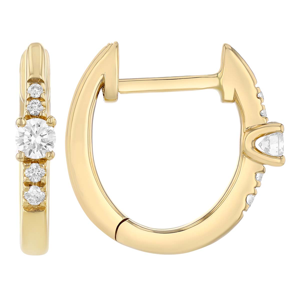 Diamond Large & Small Stone Huggie Hoop Earrings in Yellow Gold