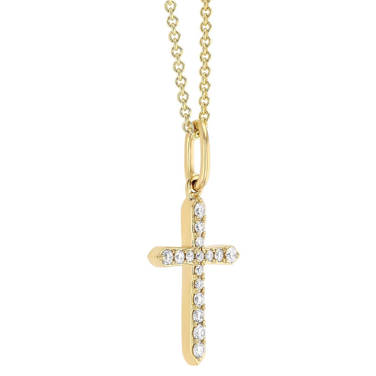 Diamond Small Pointed Cross Pendant in Yellow Gold, 18