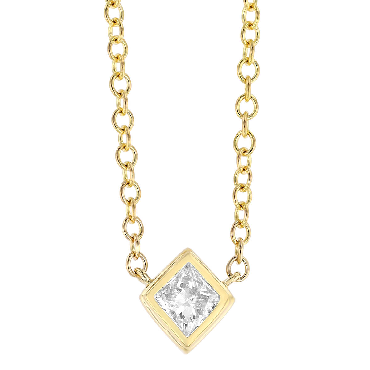 Dainty Diamond Square Bezel Set Necklace in Yellow Gold, 18