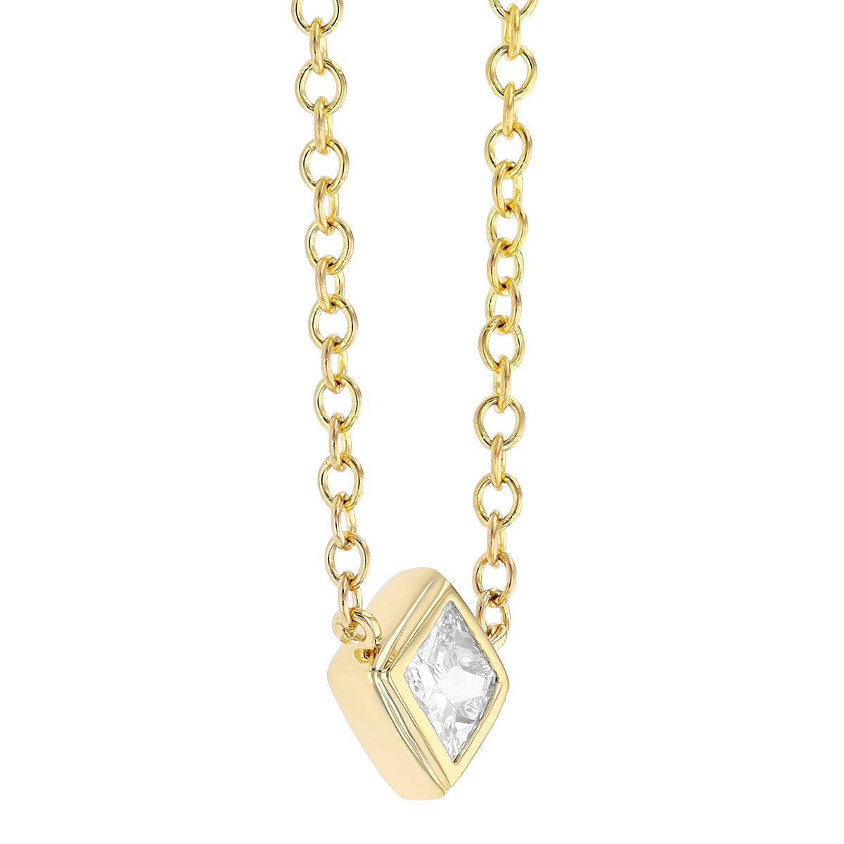 Dainty Diamond Square Bezel Set Necklace in Yellow Gold, 18