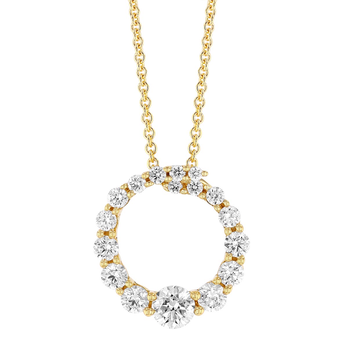 Diamond Graduated Small Circle Necklace in Yellow Gold, 18