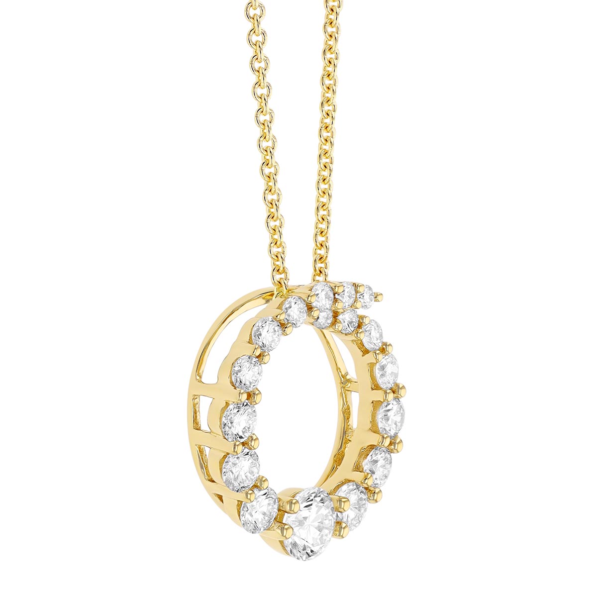 Diamond Graduated Small Circle Necklace in Yellow Gold, 18