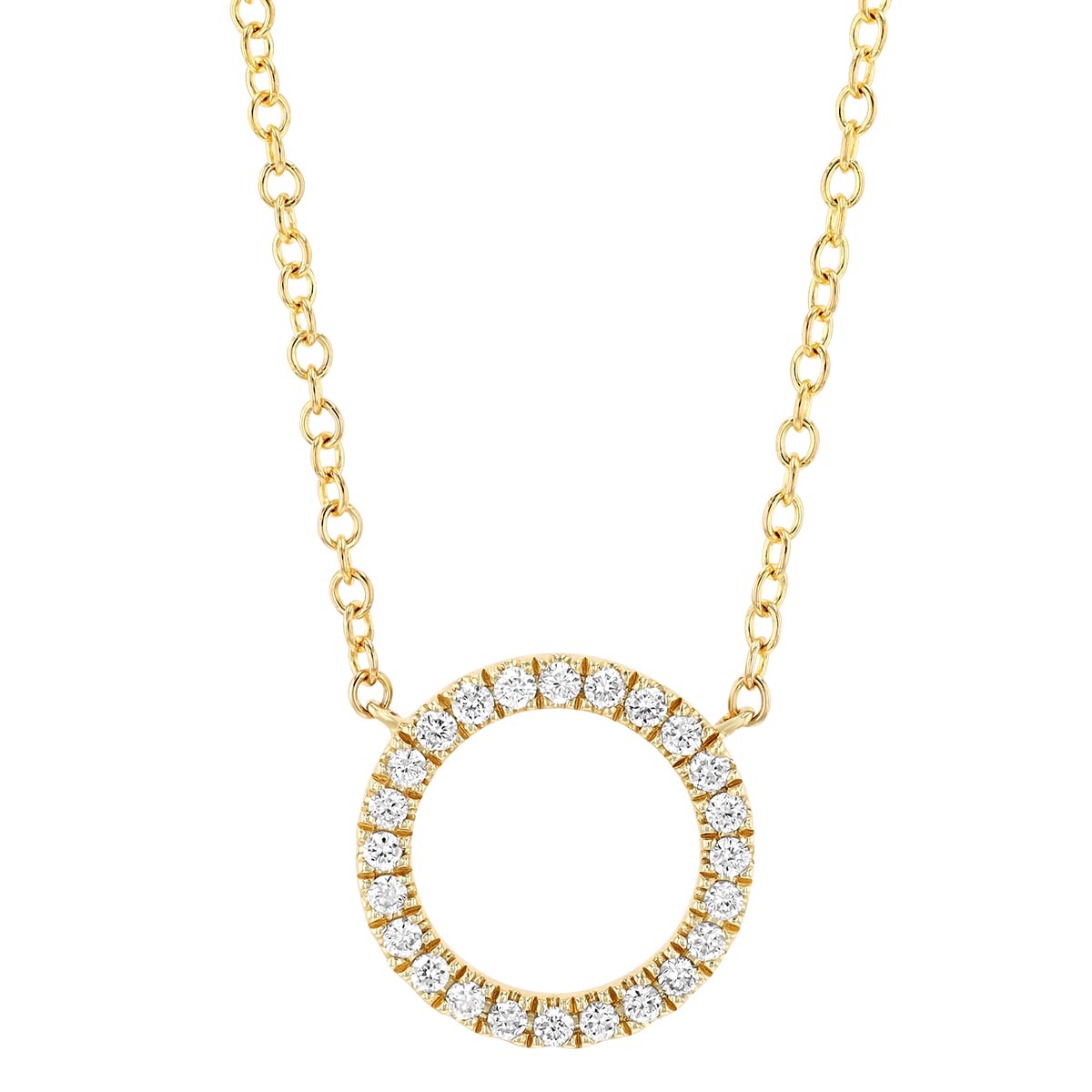 Diamond Small Open Circle Necklace in Yellow Gold, 17
