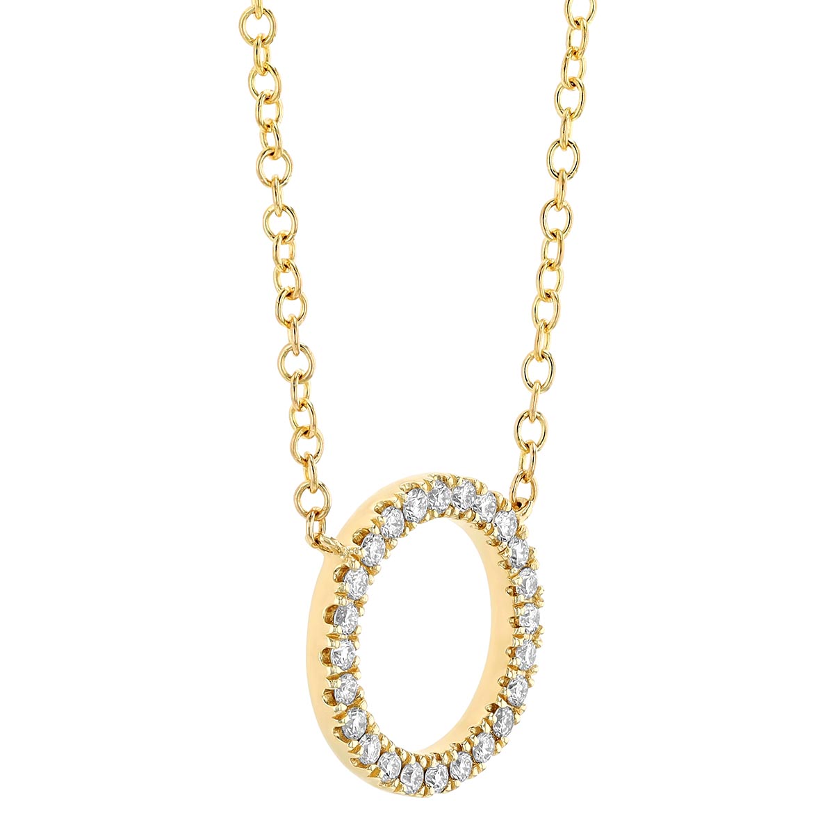 Diamond Small Open Circle Necklace in Yellow Gold, 17