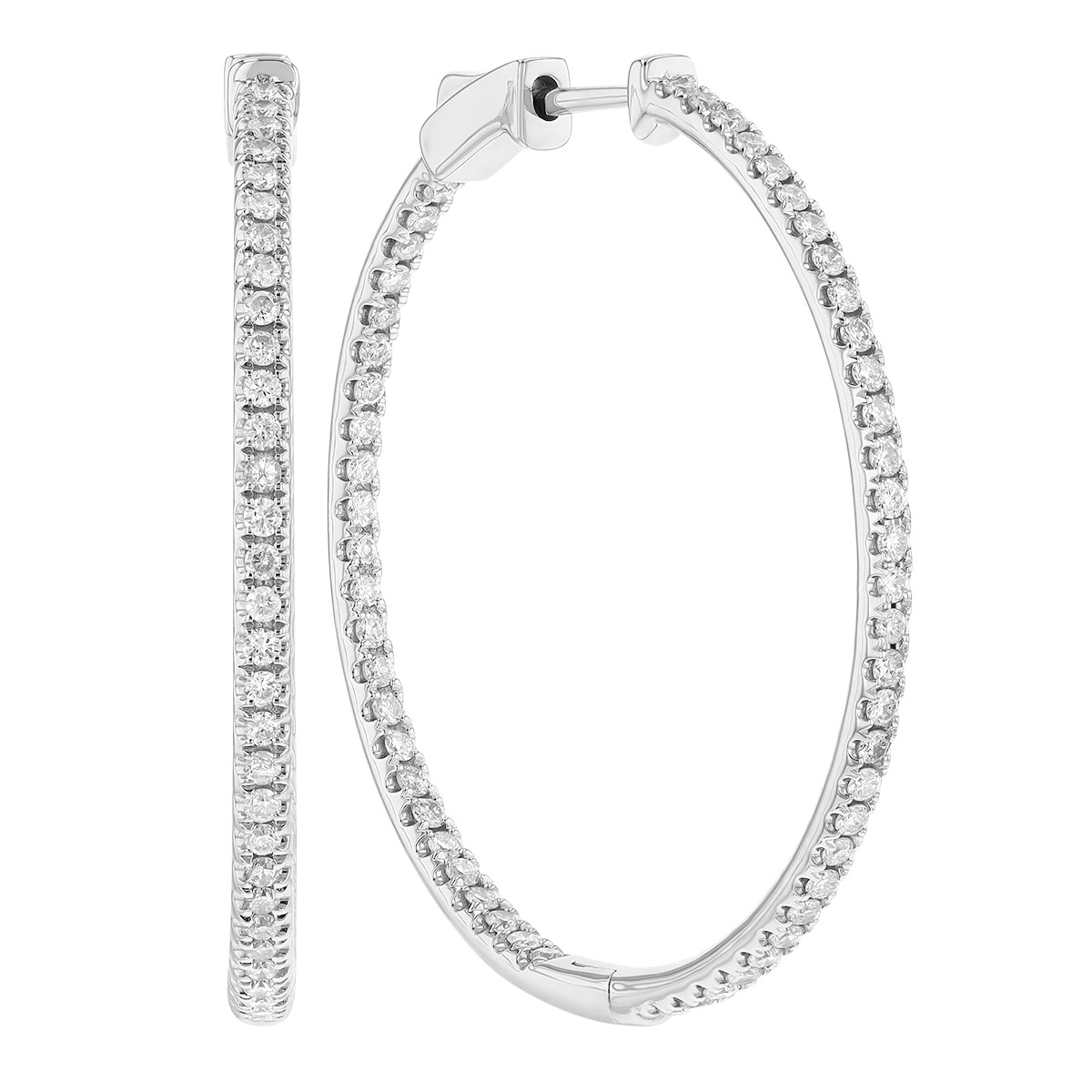 Diamond In & Out Hoop Earrings in White Gold, 1.19 cttw