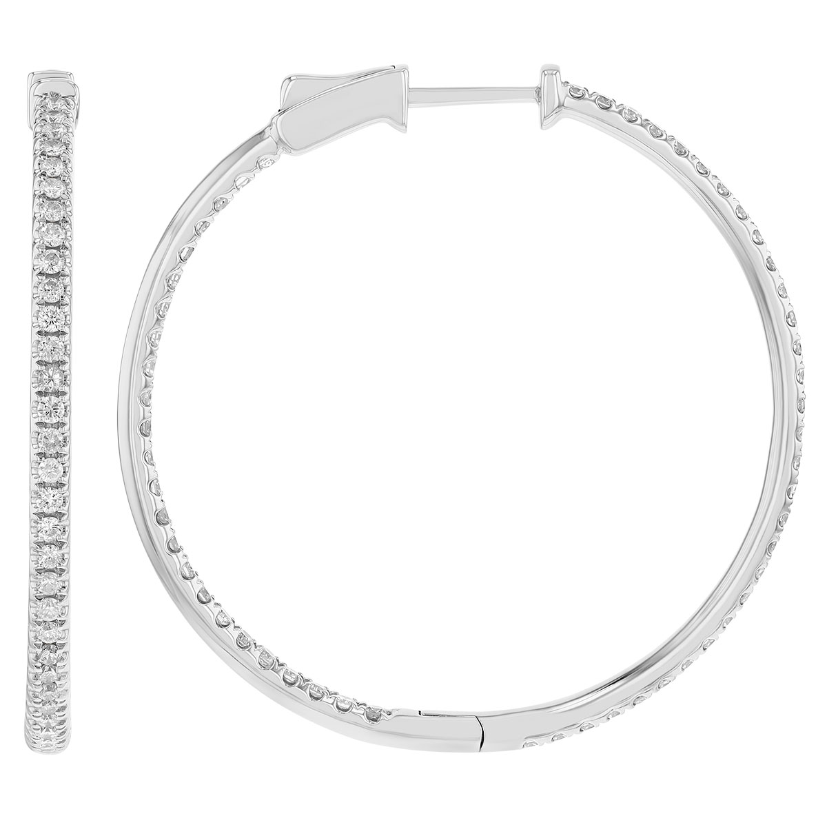 Diamond In & Out Hoop Earrings in White Gold, 1.19 cttw