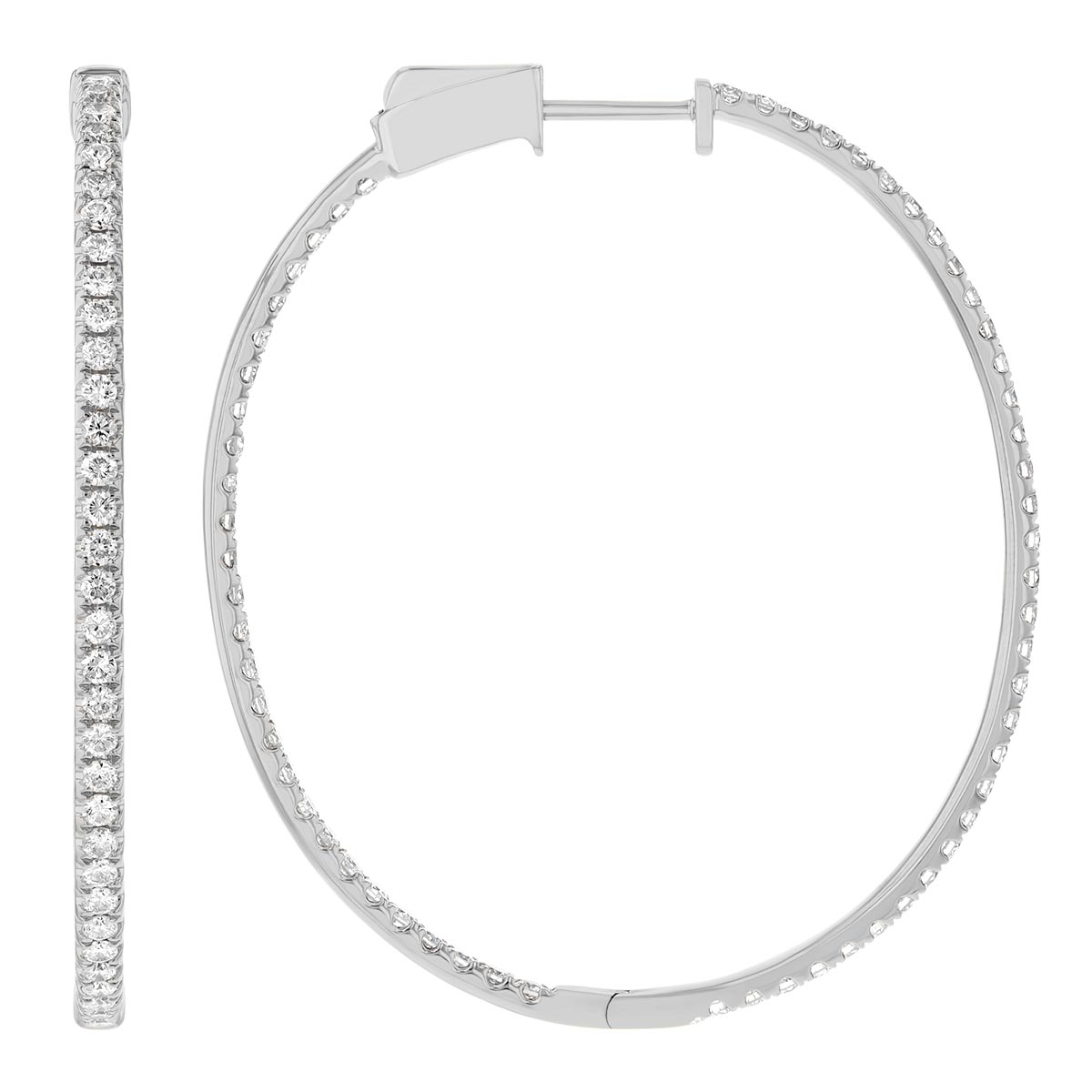 Round Diamond In & Out Hoop Earrings in White Gold, 1.85 cttw