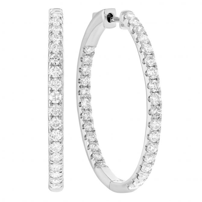 Diamond Inside Out Hoop Earrings in White Gold, 1.65 cttw