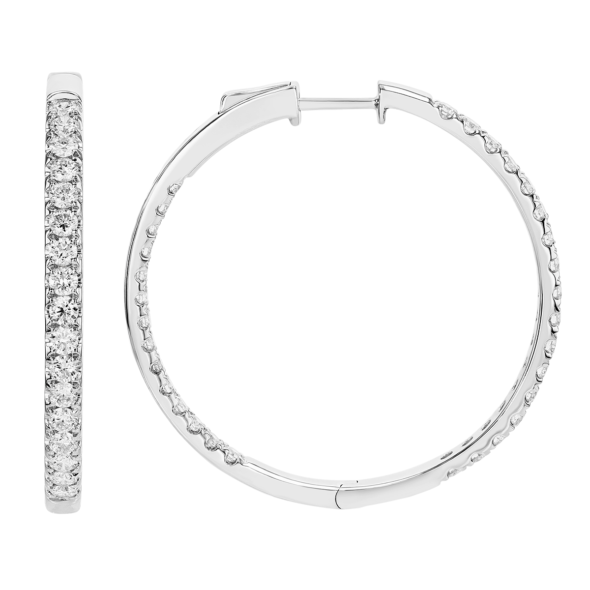 Diamond Inside Out Hoop Earrings in White Gold, 2.00 cttw