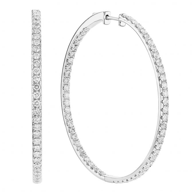 Diamond Inside Out Hoop Earrings in White Gold, 3.60 cttw