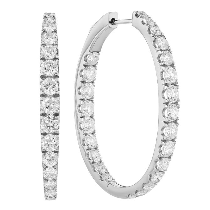 Graduated Diamond In & Out Oval Hoop Earrings in White Gold