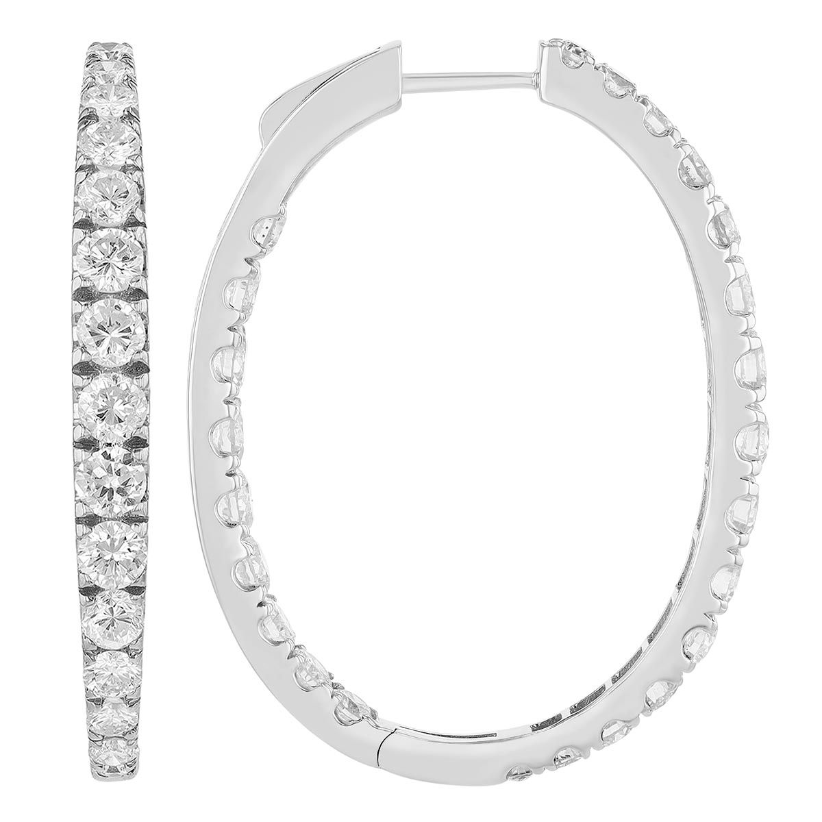 Graduated Diamond In & Out Oval Hoop Earrings in White Gold