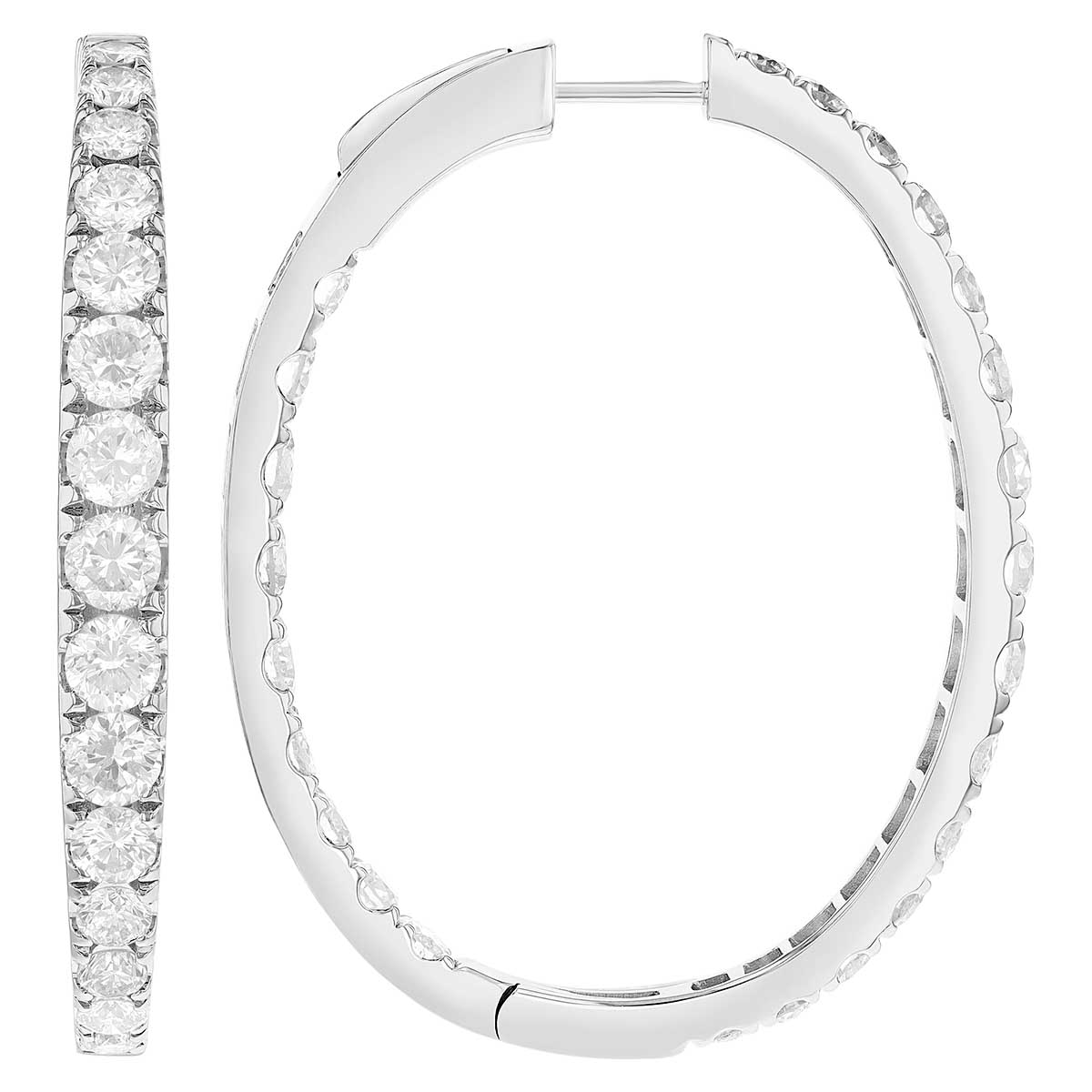Graduated Diamond In & Out Tapered Oval Hoop Earrings in White Gold, 7.25 cttw