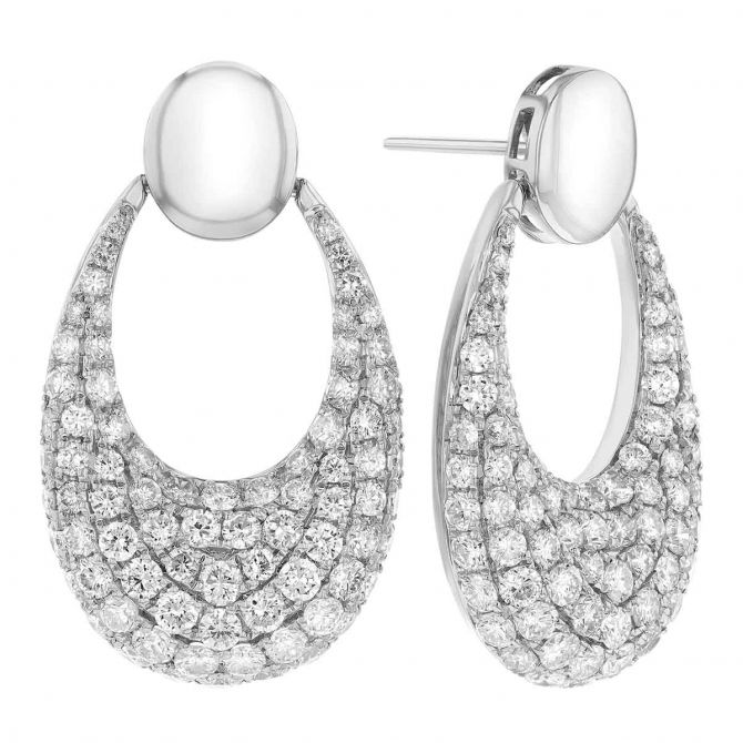 Diamond Pavé Teardrop Shaped Dangle Earrings in White Gold