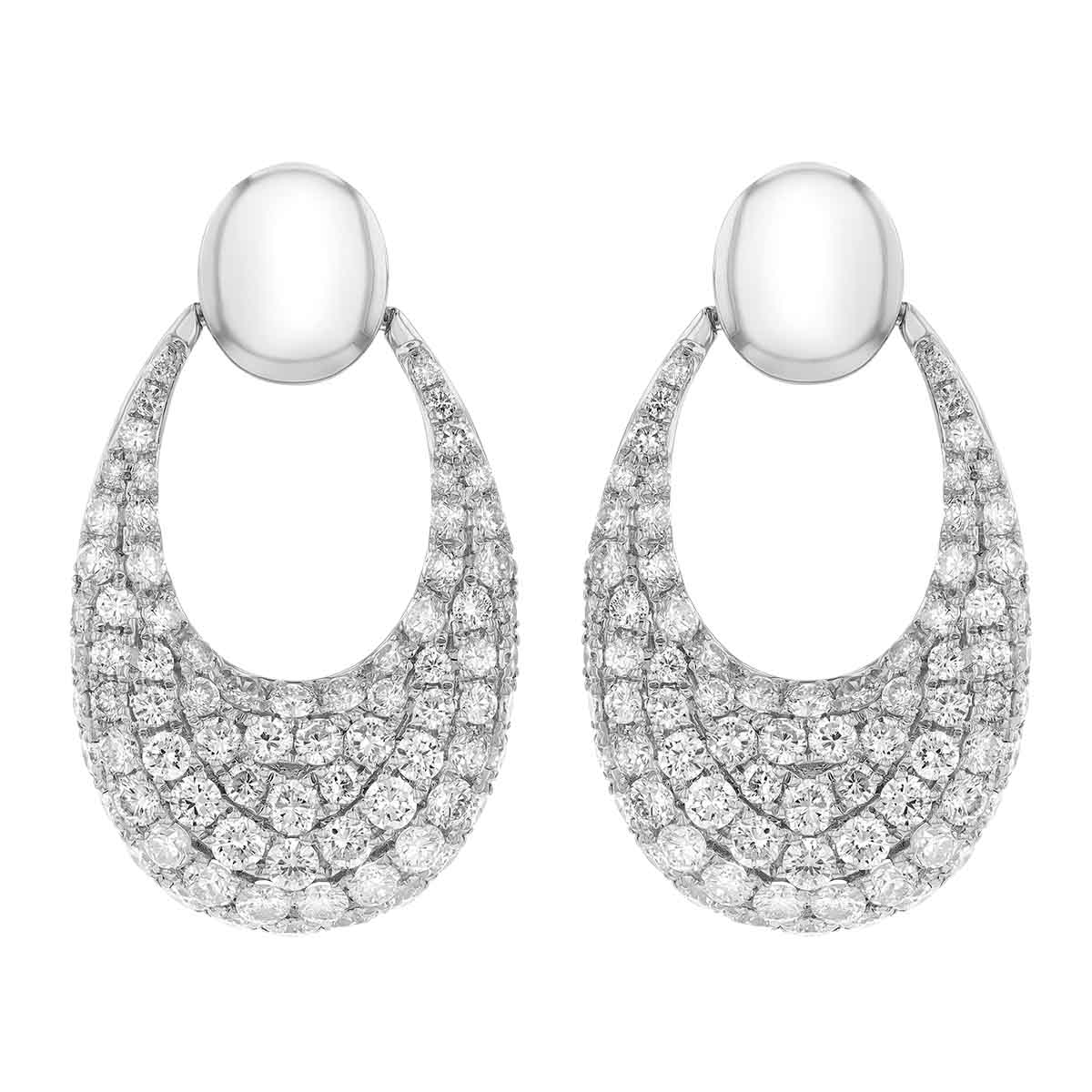 Diamond Pavé Teardrop Shaped Dangle Earrings in White Gold