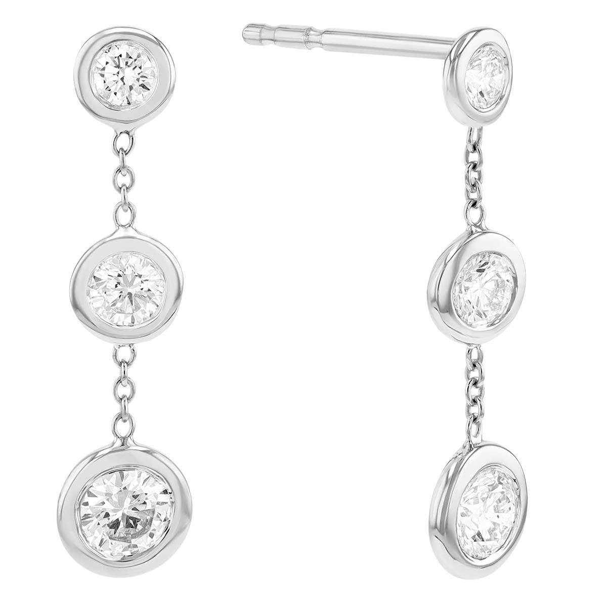 Roberto Coin Diamond Trio Bezel Set Dangle Earrings in White Gold