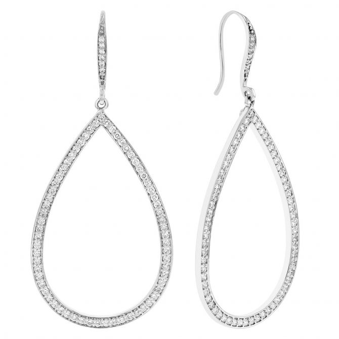 Roberto Coin Diamond Open Pear Shaped Dangle Earrings in White Gold
