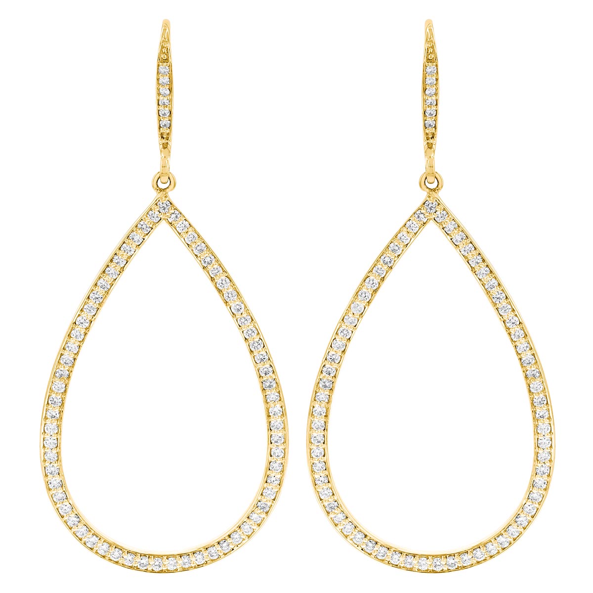 Roberto Coin Diamond Open Pear Shaped Dangle Earrings in Yellow Gold