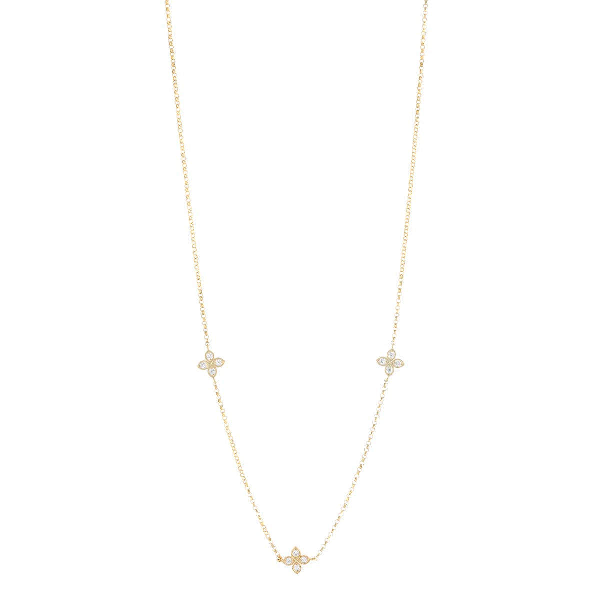 Roberto Coin Love by the Yard Diamond Flower 3 Station Necklace in Yellow Gold, 18