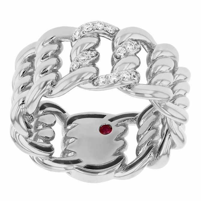 Roberto Coin Cialoma White Gold Twisted Wide Band Ring with Diamonds