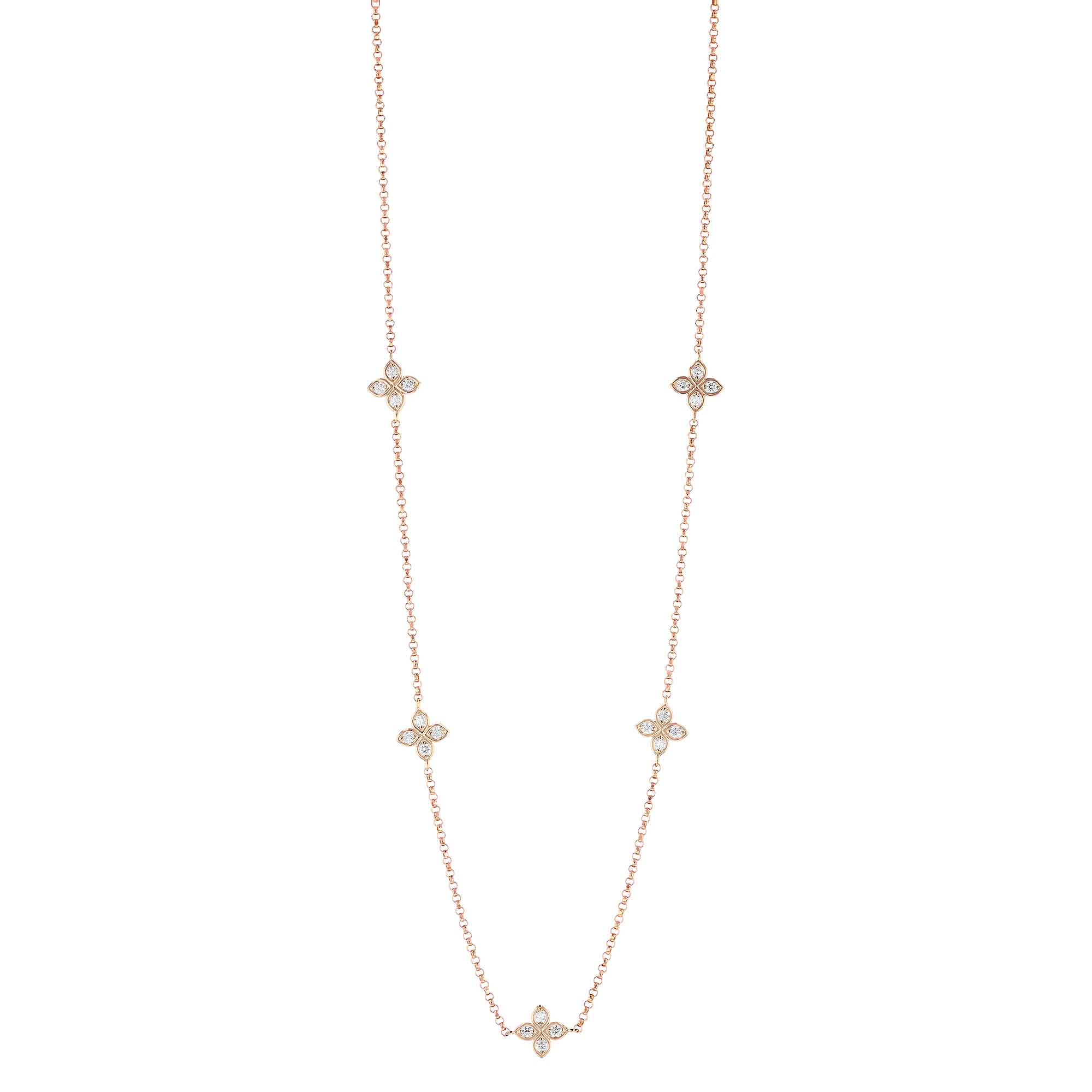 Roberto Coin Love by the Yard Diamond Flower 5 Station Necklace in Rose Gold, 17