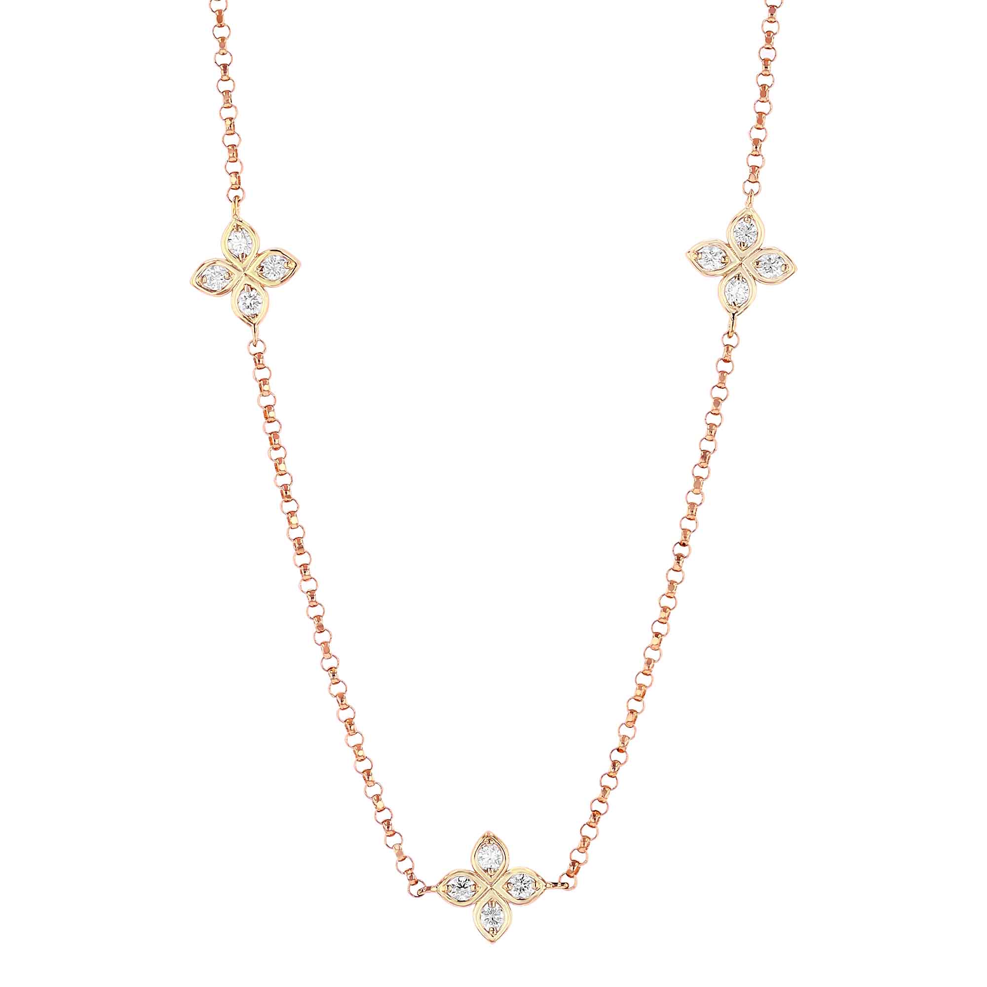 Roberto Coin Love by the Yard Diamond Flower 5 Station Necklace in Rose Gold, 17