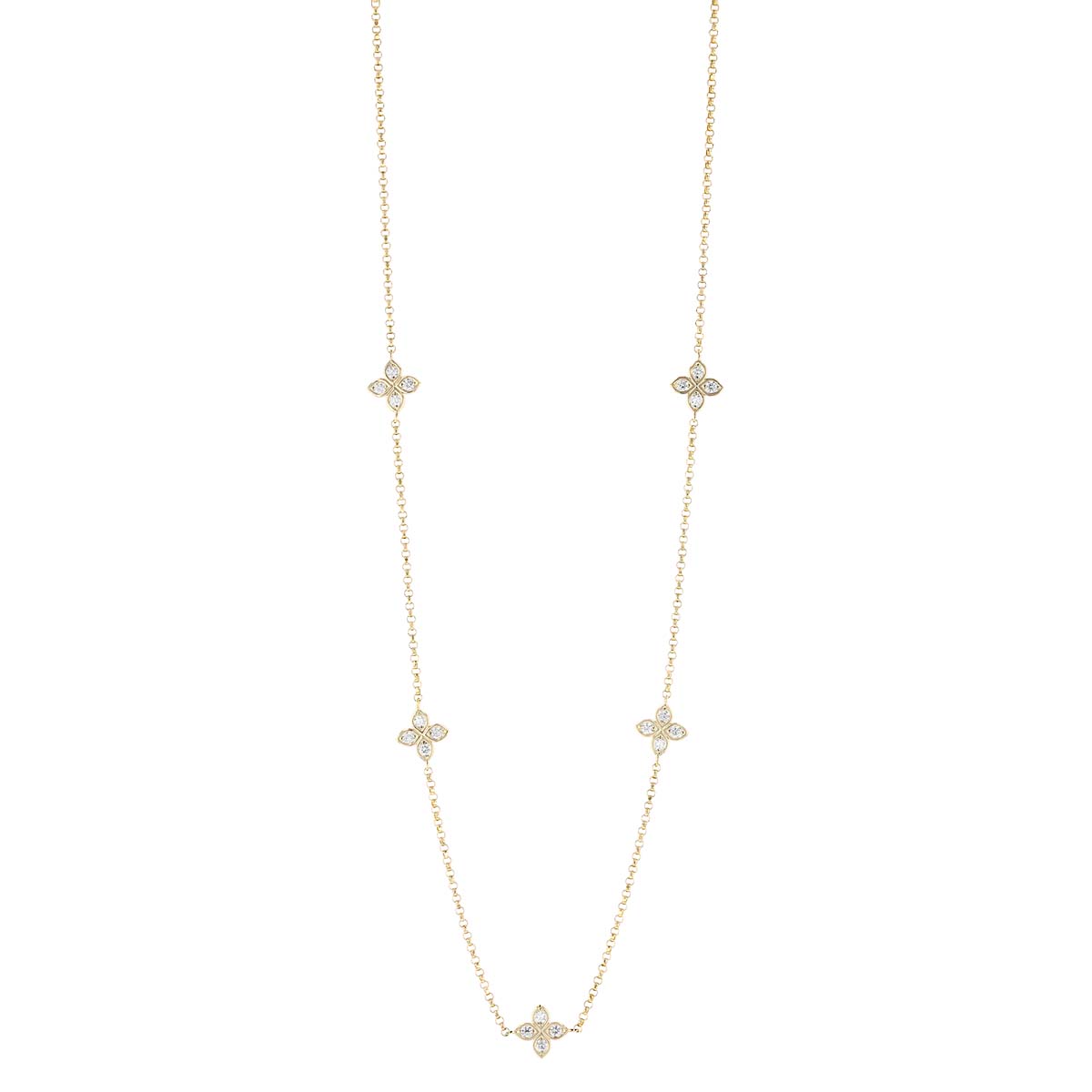 Roberto Coin Love by the Yard Diamond Flower 5 Station Necklace in Yellow Gold, 17