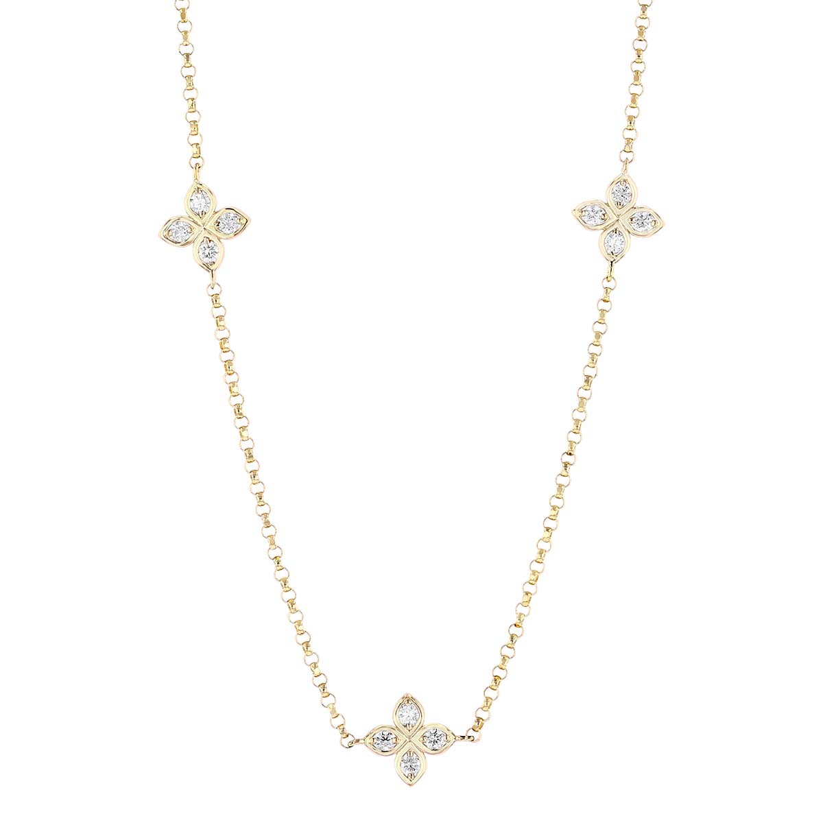 Roberto Coin Love by the Yard Diamond Flower 5 Station Necklace in Yellow Gold, 17