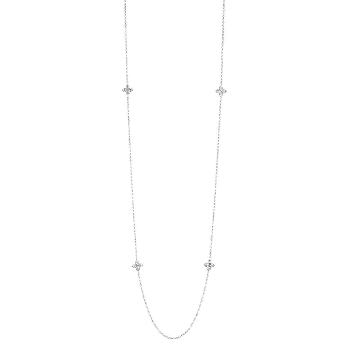 Roberto Coin Love by the Yard Diamond Flower 4 Station Necklace in White Gold, 24