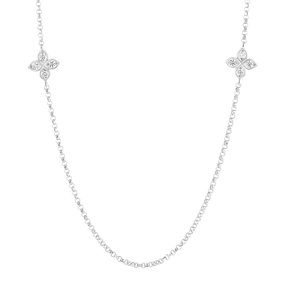 Roberto Coin Love by the Yard Diamond Flower 4 Station Necklace in White Gold, 24