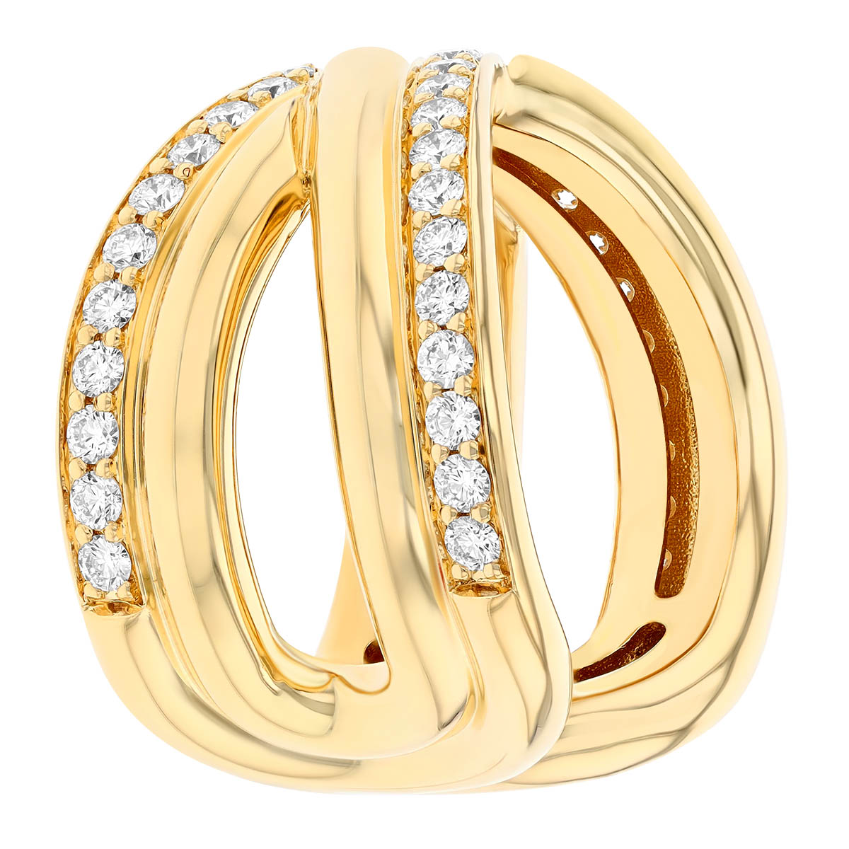 Roberto Coin Diamond Criss Cross Cuff Ring in Yellow Gold