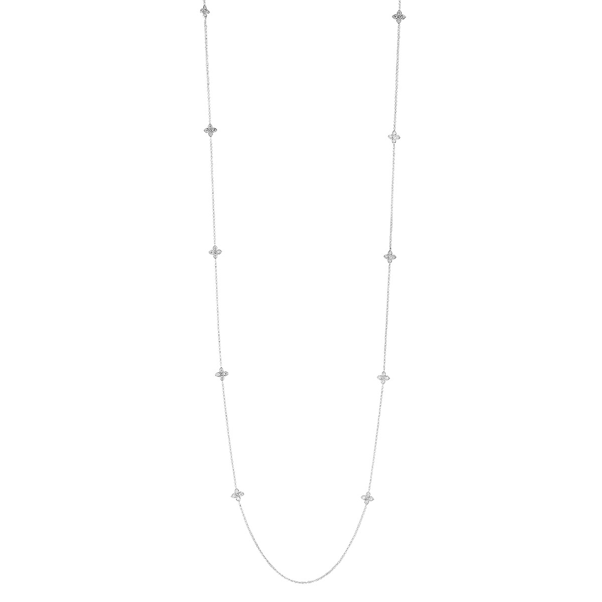 Roberto Coin Love by the Yard Diamond Flower Station Necklace in White Gold, 36