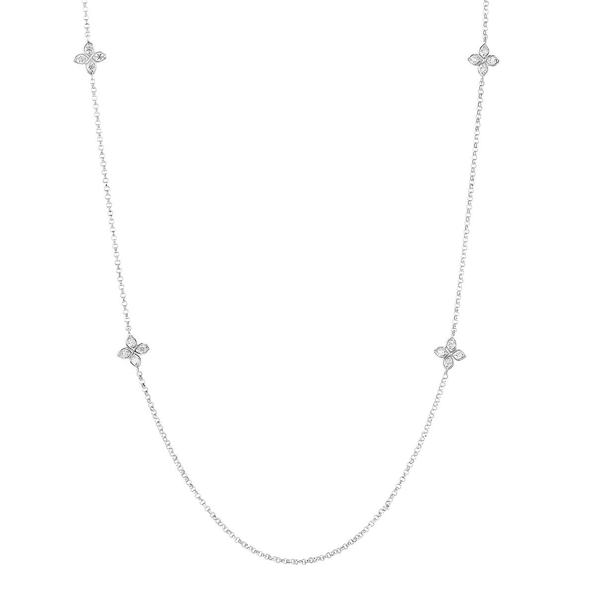 Roberto Coin Love by the Yard Diamond Flower Station Necklace in White Gold, 36
