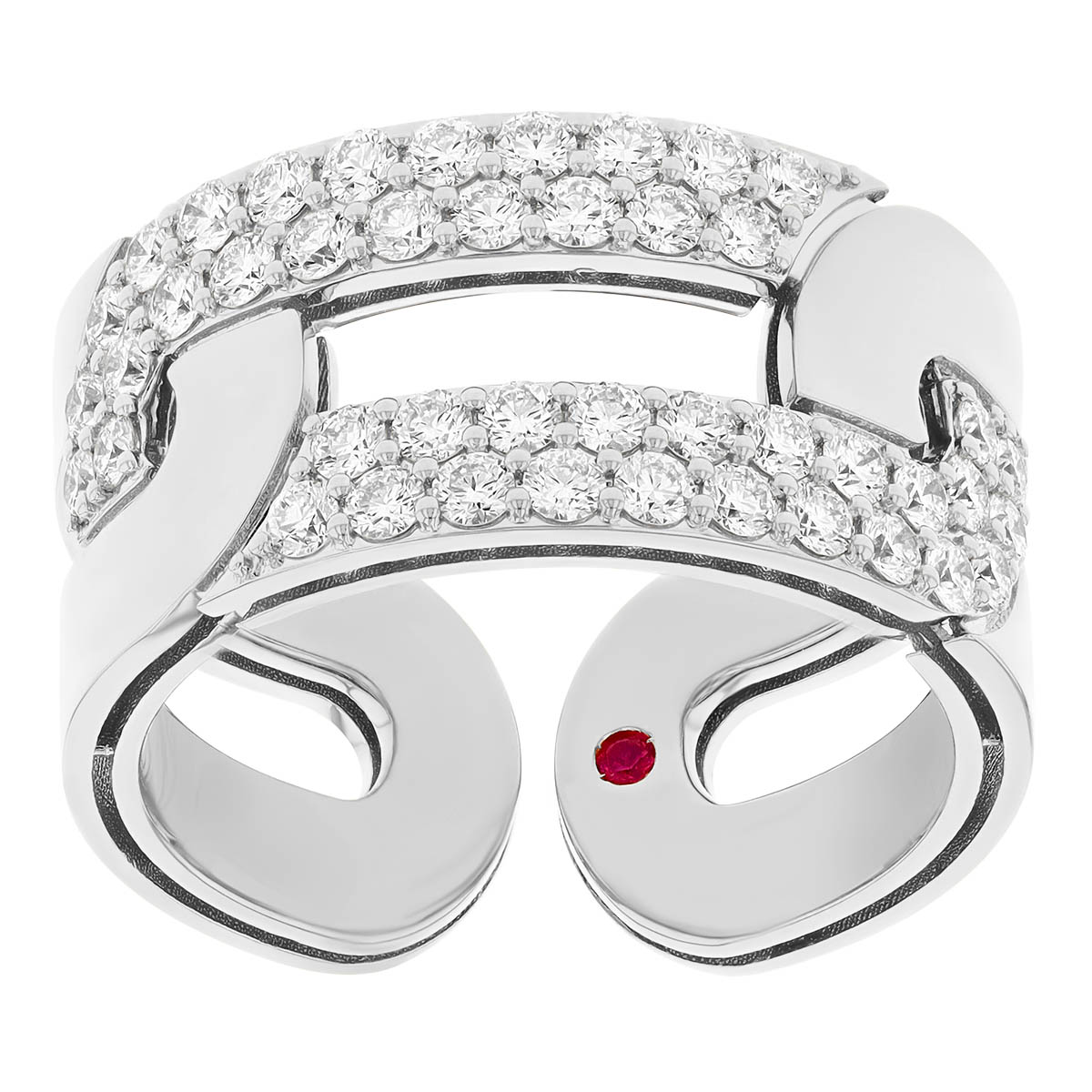 Roberto Coin Navarra Diamond Pavé Link Cuff Ring in White Gold