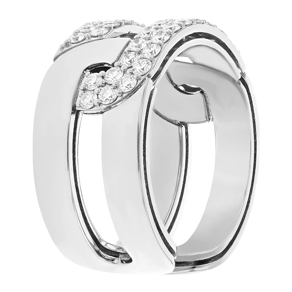 Roberto Coin Navarra Diamond Pavé Link Cuff Ring in White Gold