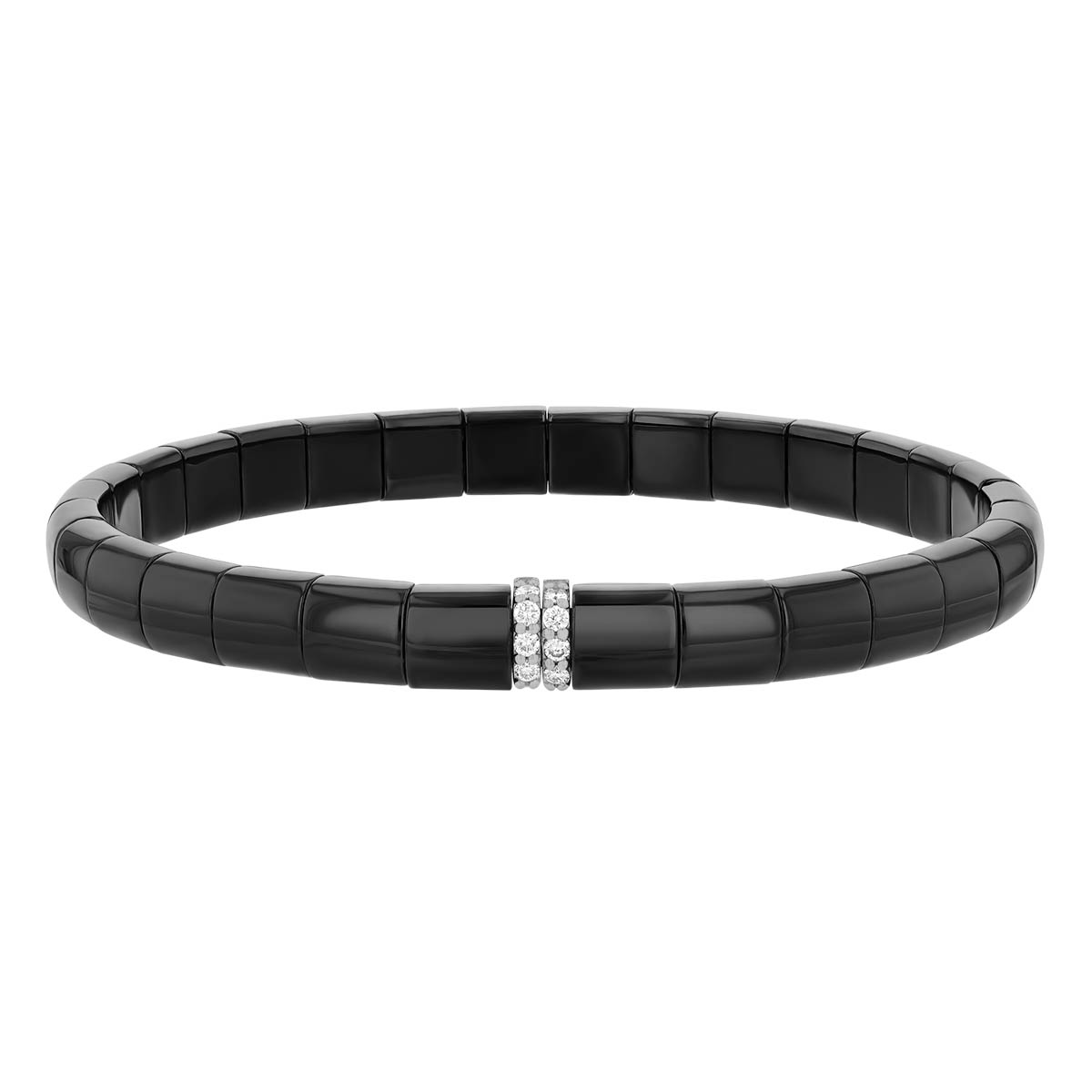 Demeglio Double Diamond Column & Rounded Black Ceramic Stretch Bracelet