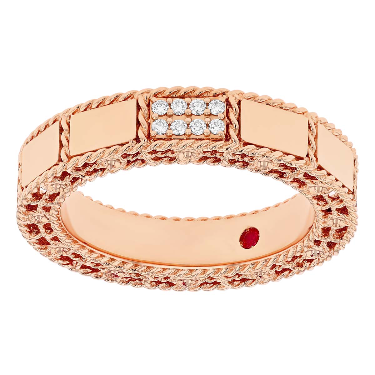 Roberto Coin Art Deco Diamond & Rose Gold Brick Pattern Ring