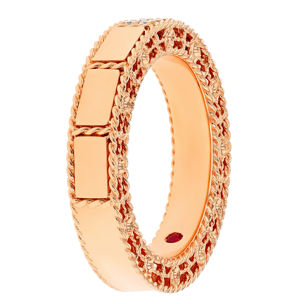 Roberto Coin Art Deco Diamond & Rose Gold Brick Pattern Ring